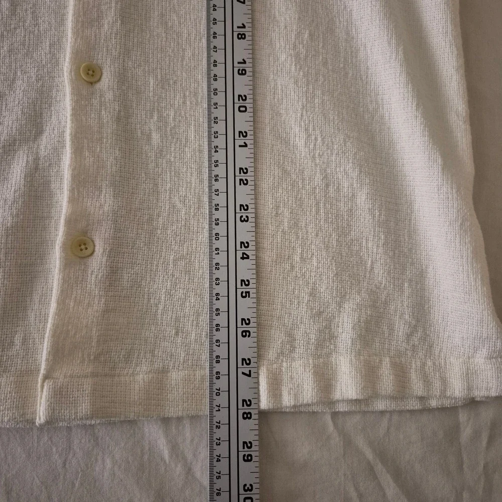 Zara Mens Crochet Textured Short Sleeve Button Down Shirt Off White Cream Large